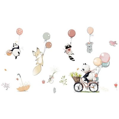 Sticker Decorativ pentru Perete sau Mobila, Animale Salbatice cu Baloane, CBD CORAL BEST DEALS Verde Bej 60 cm 90 cm 60 cm Verde Bej 1 Folie foto