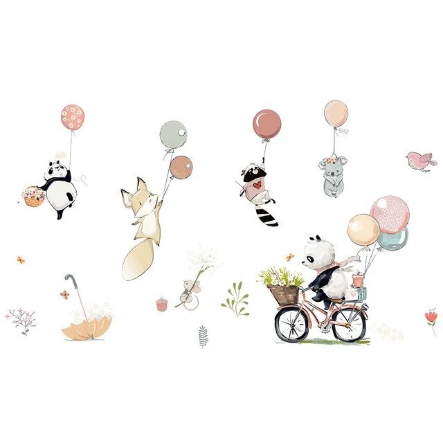 Sticker Decorativ pentru Perete sau Mobila, Animale Salbatice cu Baloane, CBD CORAL BEST DEALS Verde Bej 60 cm 90 cm 60 cm Verde Bej 1 Folie