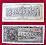 GRECIA 1944 - Lot 2 bancnote - 5.000.000 + 2.000.000.000 DRACHMAI (421)