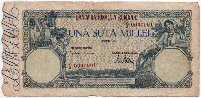 Bancnotă 100.000 lei - Republica Socialistă Rom&acirc;nia, 1946