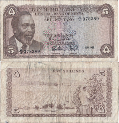 1966 (1 VII), 5 shillings (P-1a) - Kenya foto