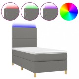 Cumpara ieftin Pat cu arcuri, saltea si LED, gri inchis, 80x200 cm, textil