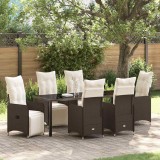 Set de dining pentru grădină , 7 piese, cu perne din rattan poli maro.