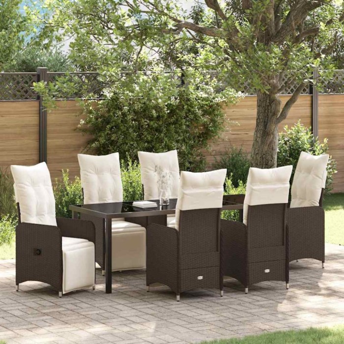 Set de dining pentru grădină , 7 piese, cu perne din rattan poli maro.