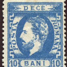 1872 , Lp 36 , Carol I 10 Bani albastru , dantelat - nestampilat