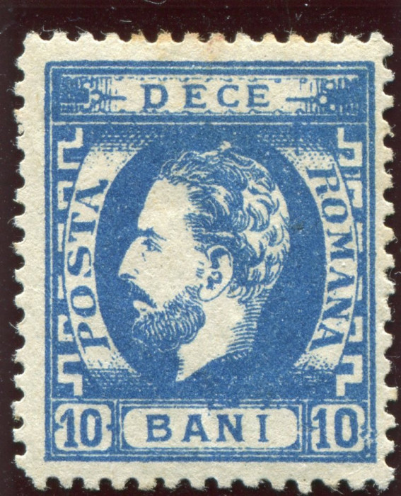 1872 , Lp 36 , Carol I 10 Bani albastru , dantelat - nestampilat