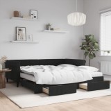 Cumpara ieftin Pat de zi cu extensie și sertare, negru, 100x200 cm, catifea