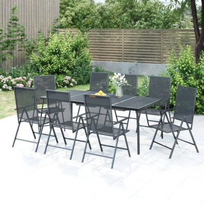 vidaXL Set de masă pentru grădină, 9 piese, antracit, oțel 3187984 foto