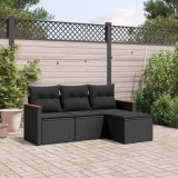 vidaXL Set mobilier de grădină cu perne, 4 piese, negru, poliratan 3258303