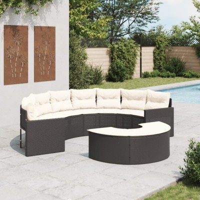 vidaXL Set canapea de grădină, 2 piese, semi-rotunde, negru, poliratan 3262061 foto