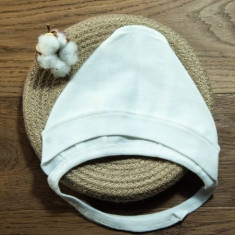 Caciulita cu siret pentru nou nascuti 0 3 luni din tricot moale si elastic 100% bumbac organic foto