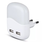 Lampa veghe patrata cu senzor lumina alb calda 3000K + 2x USB V-tac SKU-507