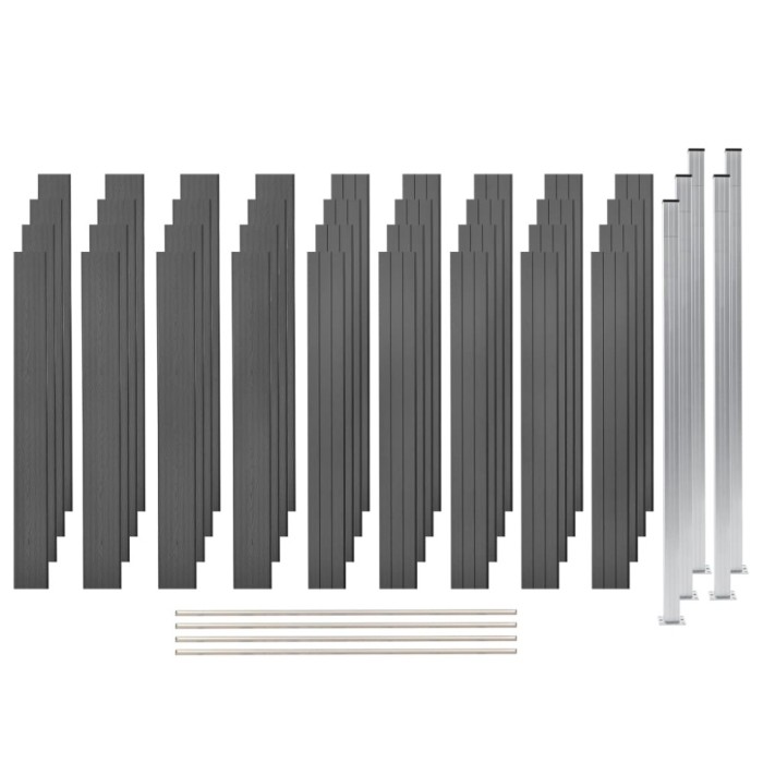 Set de gard, 4 pătrate, gri, 699 x 187 cm, WPC