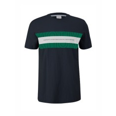s.Oliver Tricou barbati big size cu decolteu la baza gatului si imprimeu cu logo bleumarin
