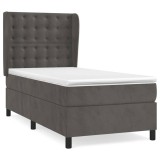 Cumpara ieftin Pat box spring cu saltea, gri inchis, 80x200 cm, catifea
