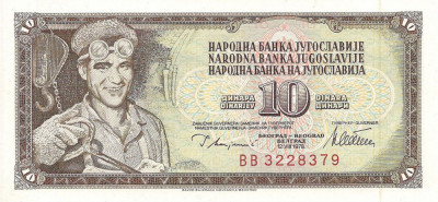 IUGOSLAVIA █ bancnota █ 10 Dinara █ 1978 █ P-87a █ UNC █ foto