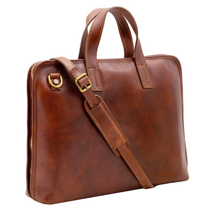 Geanta dama portlaptop din piele naturala vachetta, coniac, GD4453A
