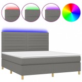 Cumpara ieftin Pat cu arcuri, saltea si LED, gri inchis, 180x200 cm, textil