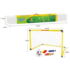Set Poarta de Fotbal pentru Copii, Flippy, 80x120 cm, Minge, Cartonase, Pompa, Fluier, Galben