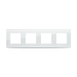 Ramă sticlă albă 4 posturi Pulsar Touch NS, design modern 4mm securizat, montaj &icirc;ncastrat orizontal sau vertical pentru aparataj electric elegant.