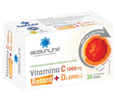 Vitamina C 1000 miligrame + D3 2000 UI Retard BioSunLine 30 comprimate Helcor foto