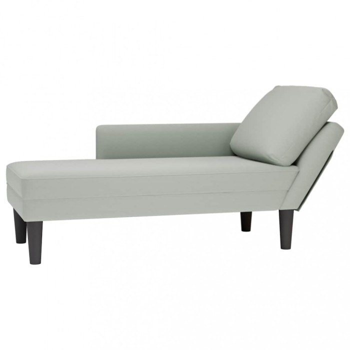 vidaXL Șezlong cu pernă și cotieră dreaptă, gri deschis, catifea 4009807