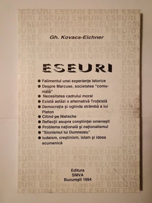 Gh. Kovacs-Eichner - Eseuri (Falimentul unei experiențe istorice ș.a.; 1994) foto