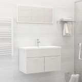 Set mobilier de baie, 2 piese, alb extralucios,lemn prelucrat