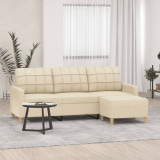 Canapea cu 3 locuri cu taburet, crem, 180 cm, material textil GartenMobel Dekor, vidaXL