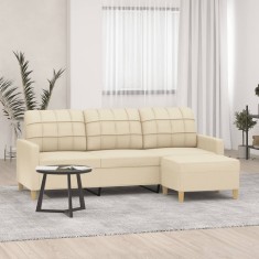 Gossi canapea cu 3 locuri cu taburet, crem, 180 cm, material textil
