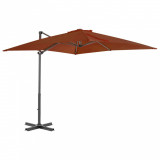 Umbrela suspendata cu stalp aluminiu, caramiziu, 250x250 cm