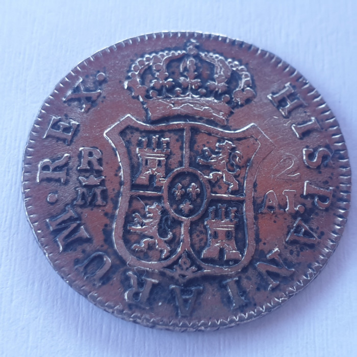 Spania 2 Reales 1808 AL. Madrid argint Carlos IV