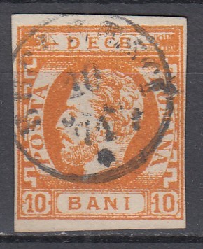 ROMANIA 1871 LP 31 REGELE CAROL I CU BARBA 10 BANI PORTOCALIU STAMPILAT BUCURESTI T10 foto