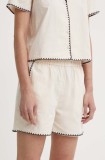 R&eacute;sum&eacute; pantaloni scurti din bumbac BeatriceRS Shorts culoarea bej, neted, high waist, 121881184