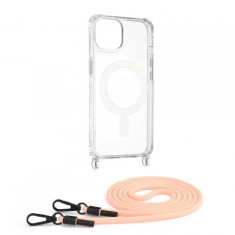 Husa transparenta Apple iPhone 13 cu snur Roz Techsuit MagSafe Crossbody foto