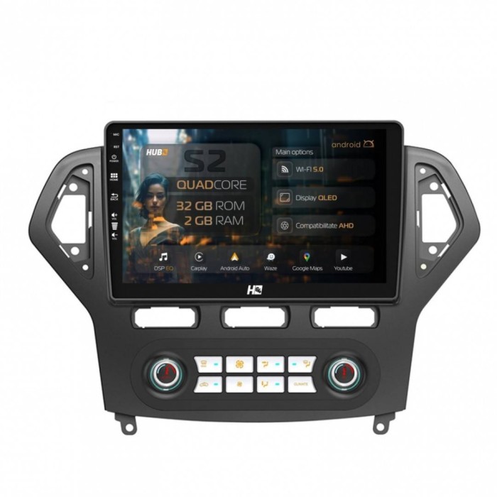 Navigatie Ford Mondeo (2007-2010) Clima Automata 2GB RAM Android 13 GPS Wi-FI Carplay Android Auto USB Bluetooth Radio Waze Touchscreen 10.1 inch