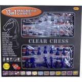 Set Joc Sah Magnetic 13 in 1 Table Dame Fotbal Tic Tac IdealStore, Piese Transparente, Plastic/Rasina, Multicolor, Pliabil