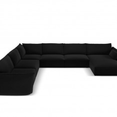 Coltar panoramic stanga 8 locuri, Kaelle, Micadoni Home, BL, 384x284x85 cm, catifea, negru