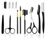 Cumpara ieftin Set 11 instrumente pentru modelarea sprancenelor si a genelor, otel inoxidabil, negru, Oem