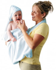 Prosop de baie pentru bebelus si mama bleu Clevamama foto