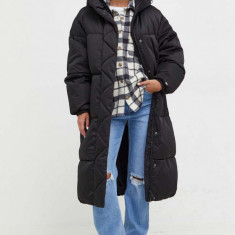 Tommy Jeans geacă femei, culoarea negru, de iarna, oversize DW0DW16587