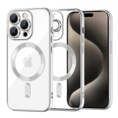 Husa MagSafe pentru Apple iPhone 15 Pro Max, Techsuit, Luxury Crystal, Argintie foto