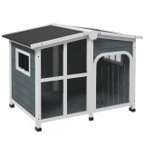 PawHut Căsuță pentru C&acirc;ini din Lemn, cu Tendă de Protecție, Fereastră și Acoperiș Rabatabil, 101x66,5x70,5cm, Gri &Icirc;nchis | Aosom Romania