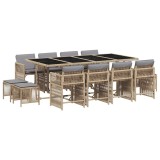 Set mobilier gradina cu perne, 13 piese, bej combinat poliratan