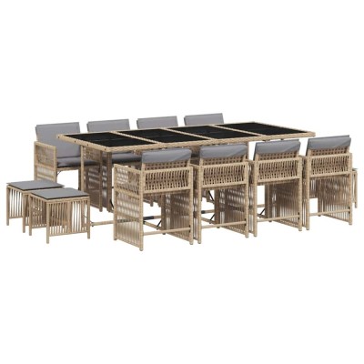 Set mobilier gradina cu perne, 13 piese, bej combinat poliratan foto