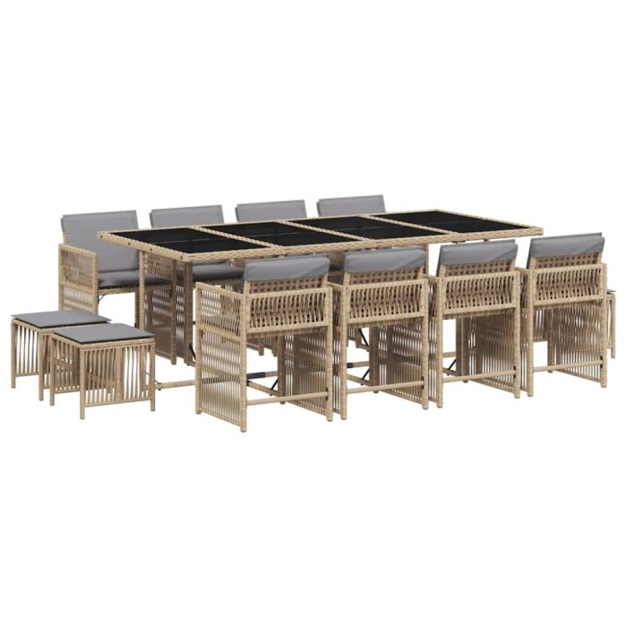 Set mobilier gradina cu perne, 13 piese, bej combinat poliratan
