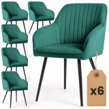 Set 6 scaune tapitate, Florence, velur matlasat, 55x58x82 cm, verde smarald Household NewTrend