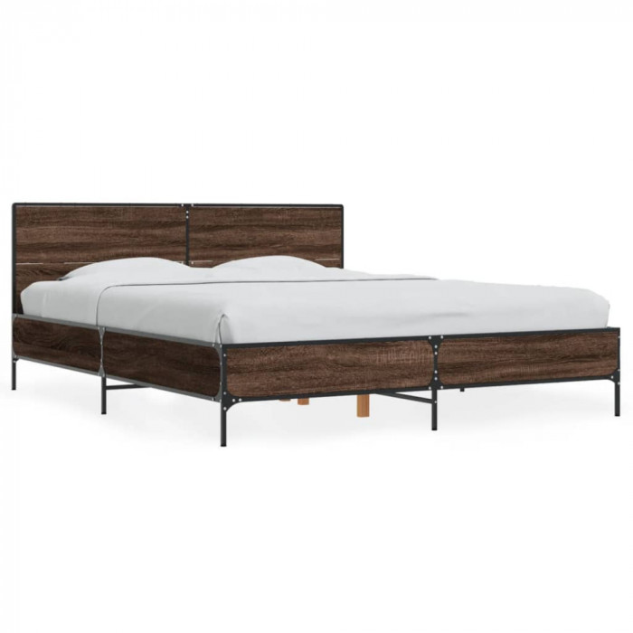 vidaXL Cadru de pat, stejar maro, 150x200 cm, lemn prelucrat și metal