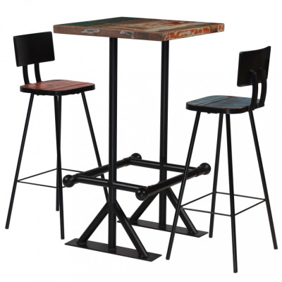 vidaXL Set mobilier de bar, 3 piese, multicolor, lemn masiv reciclat foto