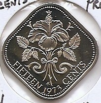 Bahamas 15 Cents 1973 - Elisabeta a II-a, PROOF, Cupru-nichel, 25 mm, KM-19 UNC !!!